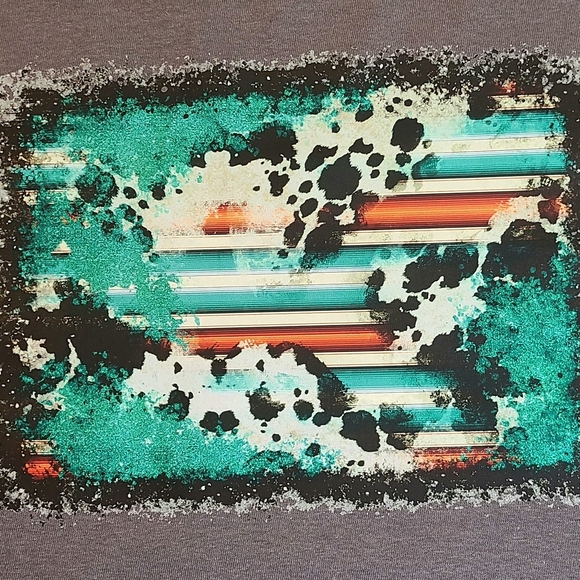 Western Glitter Cowhide and Serape Print Gray Tank Top with Abstract Design - Picture 2 of 4